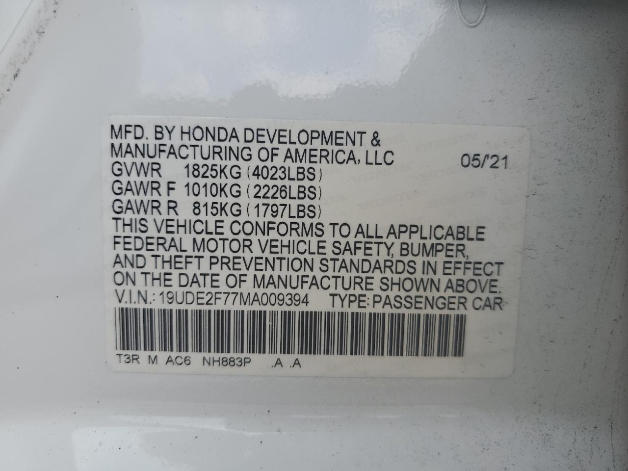 19UDE2F77MA009394 2021 Acura Ilx Premium