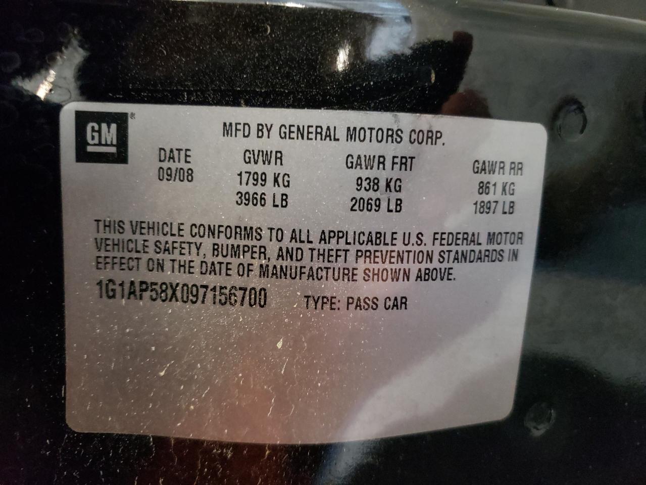 1G1AP58X097156700 2009 Chevrolet Cobalt Ss