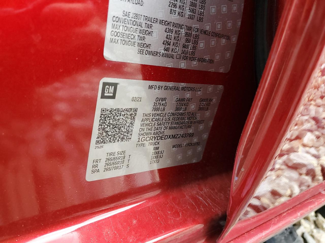 1GCRYDEDXMZ243769 2021 Chevrolet Silverado K1500 Lt