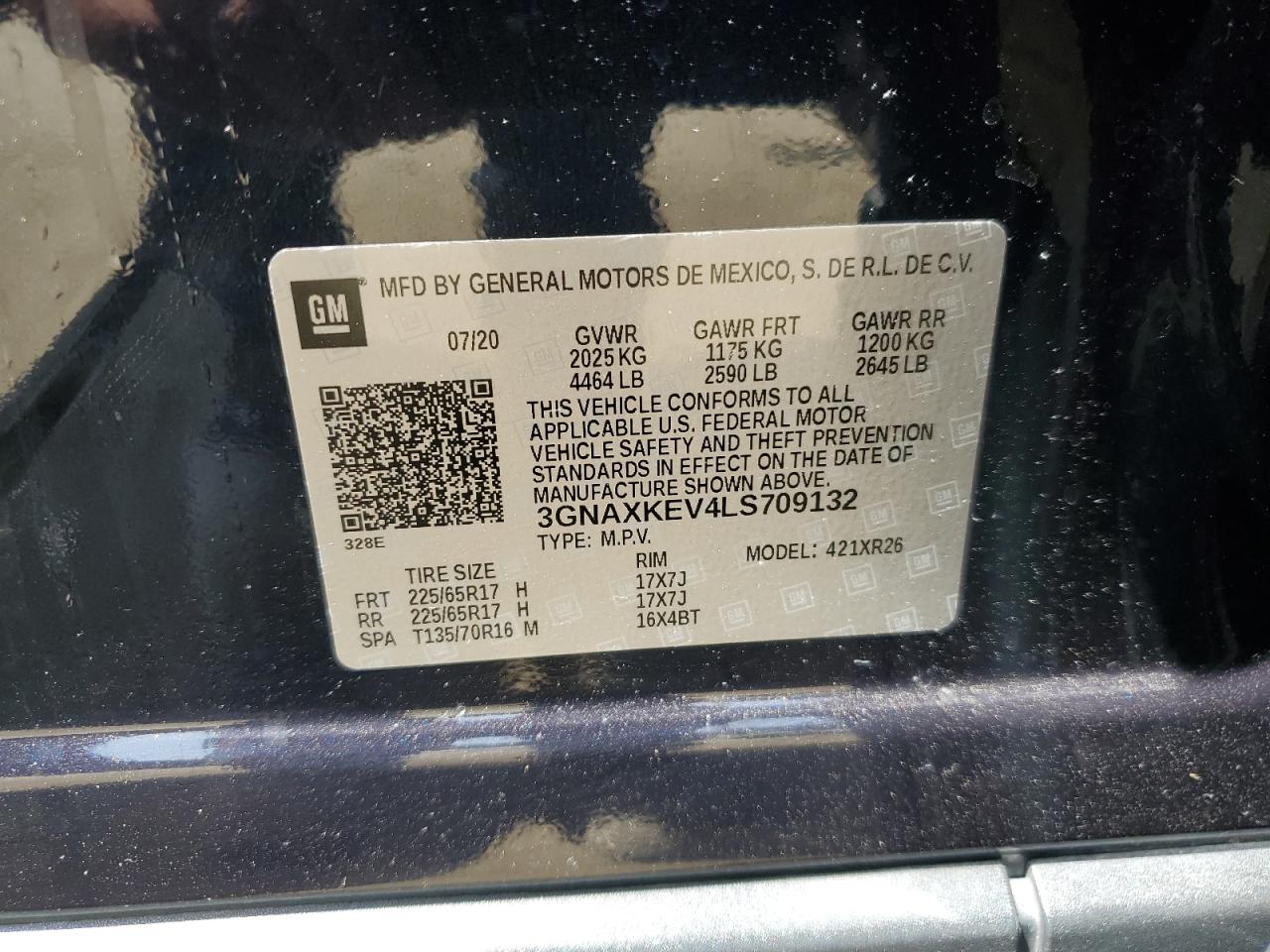 3GNAXKEV4LS709132 2020 Chevrolet Equinox Lt