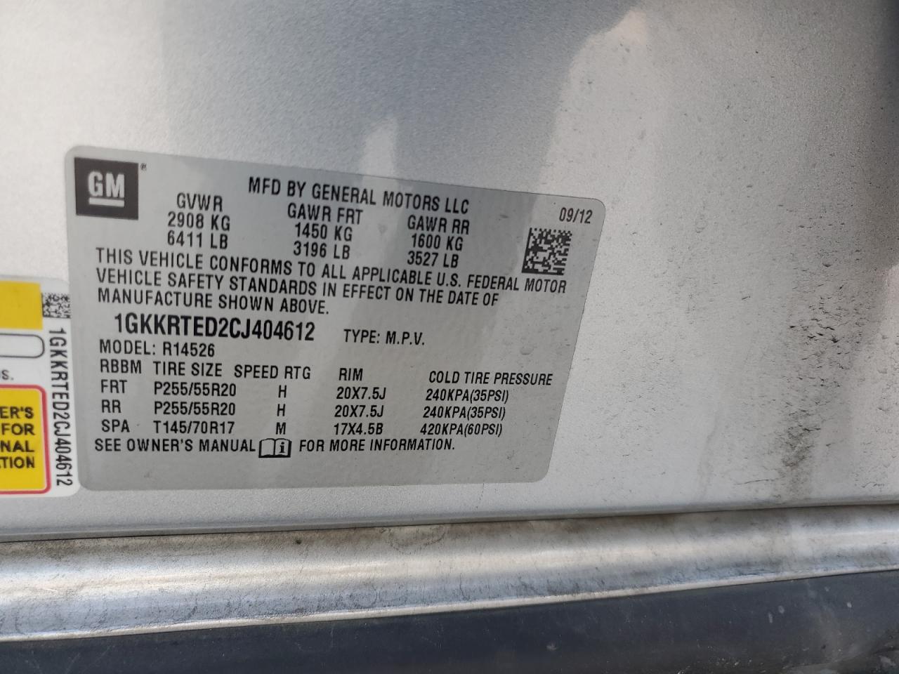 1GKKRTED2CJ404612 2012 GMC Acadia Denali