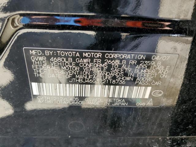 2007 Lexus Es 350 VIN: JTHBJ46G372118736 Lot: 55378074