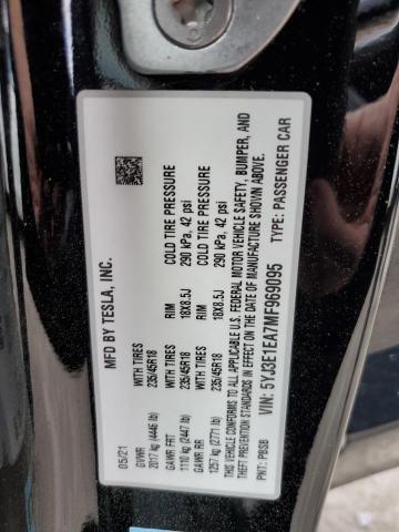 2021 Tesla Model 3 VIN: 5YJ3E1EA7MF969095 Lot: 55628794