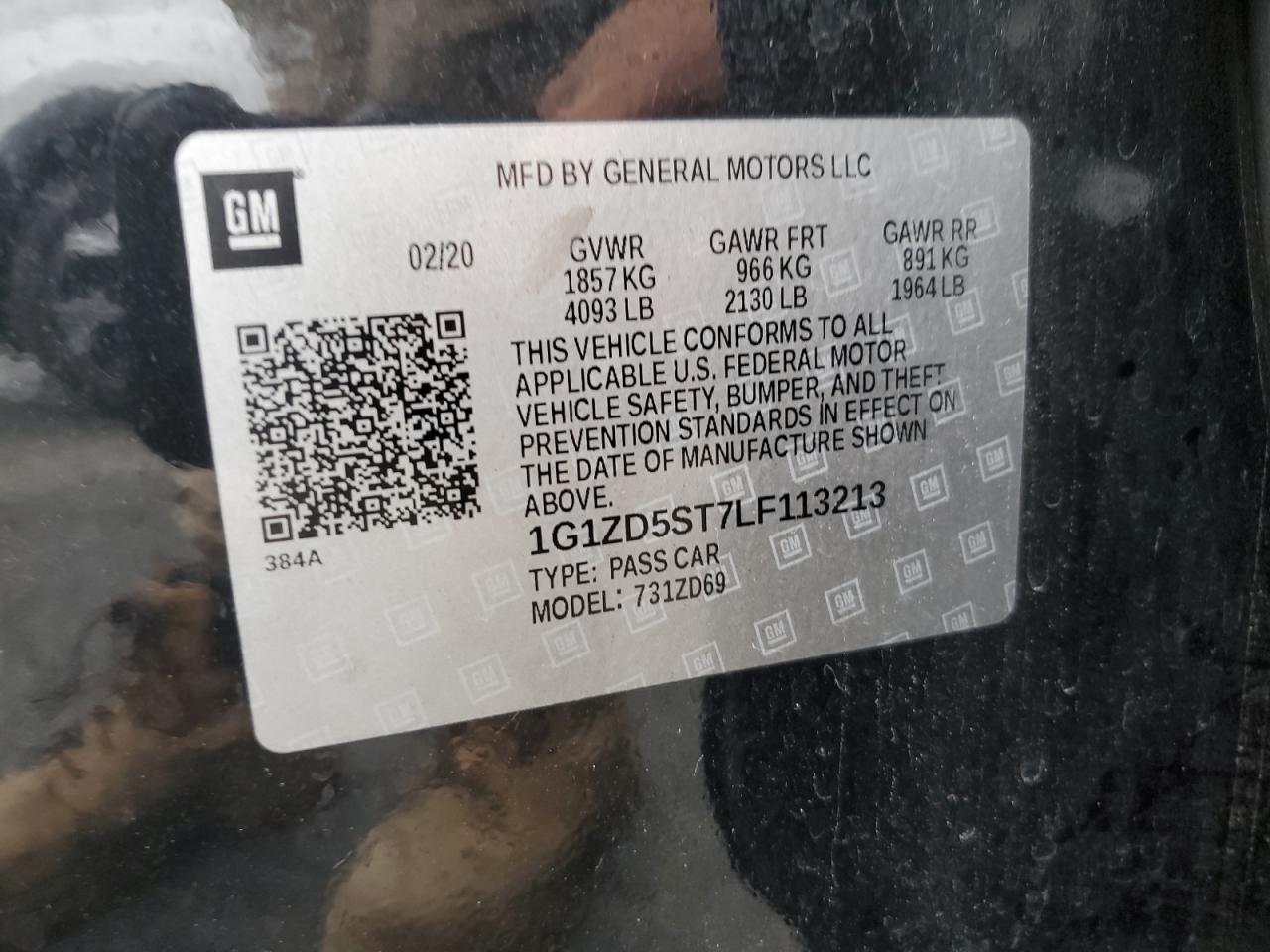 1G1ZD5ST7LF113213 2020 Chevrolet Malibu Lt