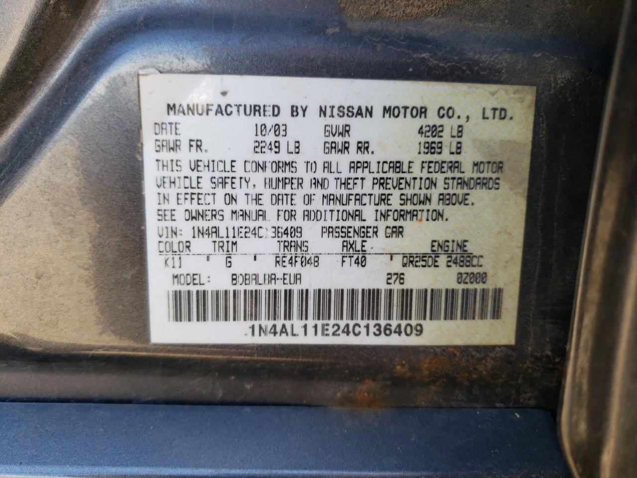 1N4AL11E24C136409 2004 Nissan Altima Base