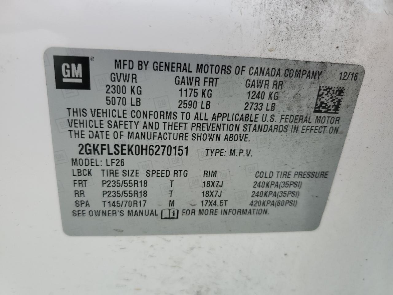 2GKFLSEK0H6270151 2017 GMC Terrain Sle