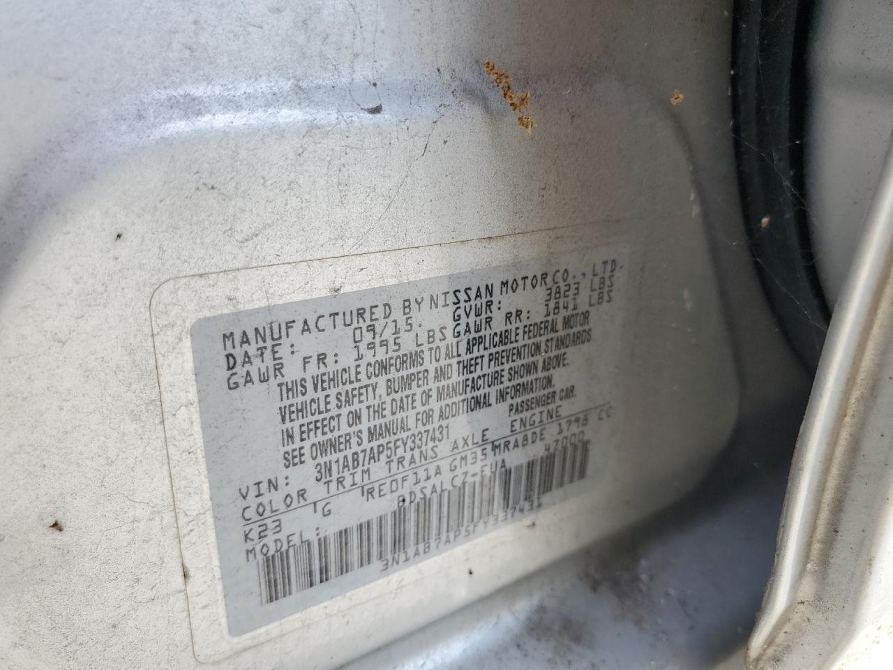 3N1AB7AP5FY337431 2015 Nissan Sentra S