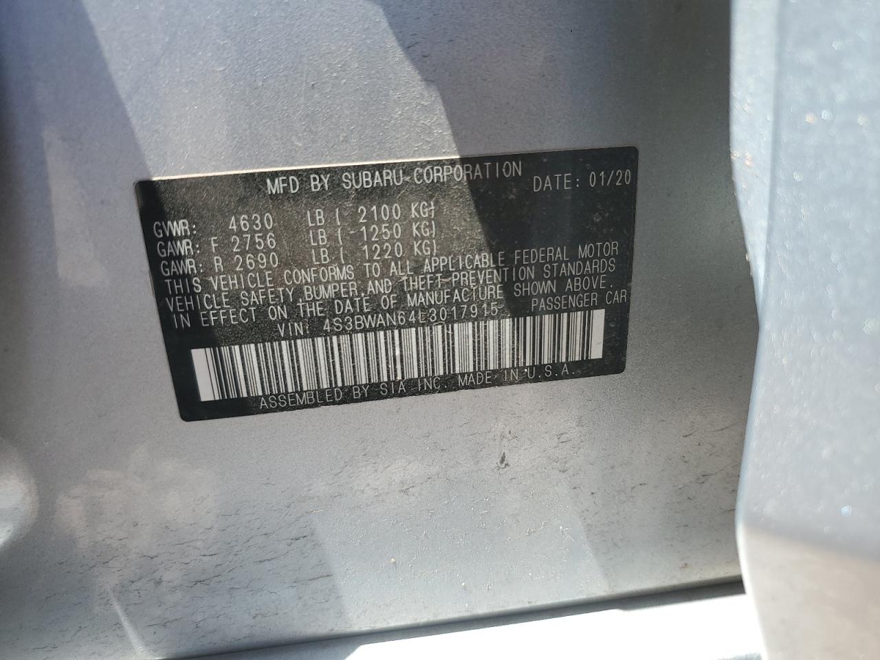 4S3BWAN64L3017915 2020 Subaru Legacy Limited