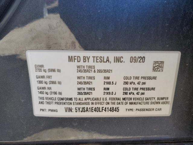 2020 Tesla Model S VIN: 5YJSA1E40LF414845 Lot: 54073994