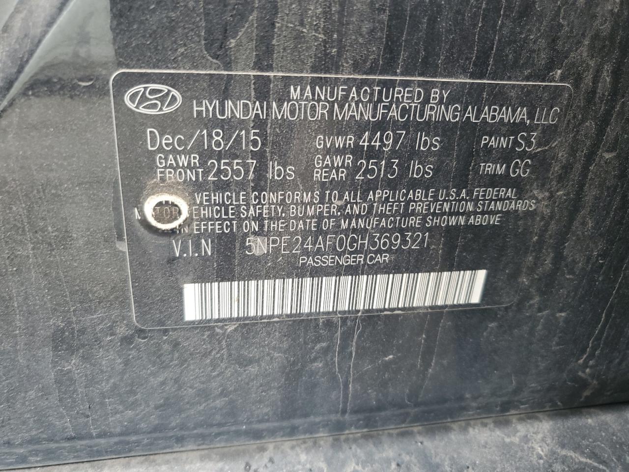 5NPE24AF0GH369321 2016 Hyundai Sonata Se