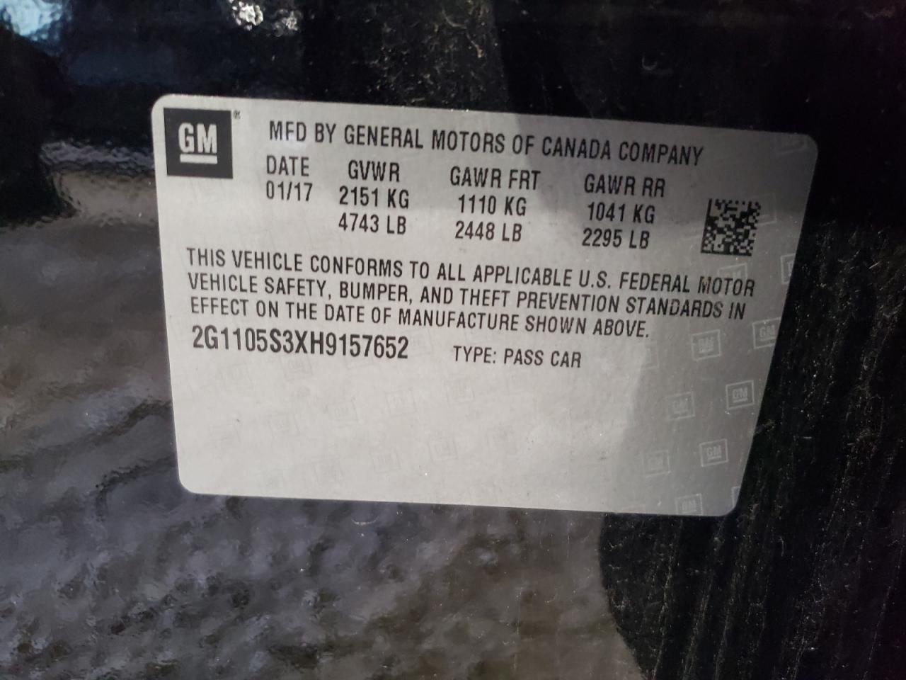 2G1105S3XH9157652 2017 Chevrolet Impala Lt