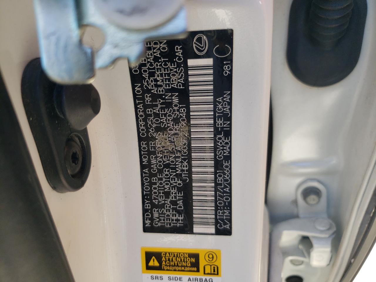 JTHBK1GG3F2190481 2015 Lexus Es 350