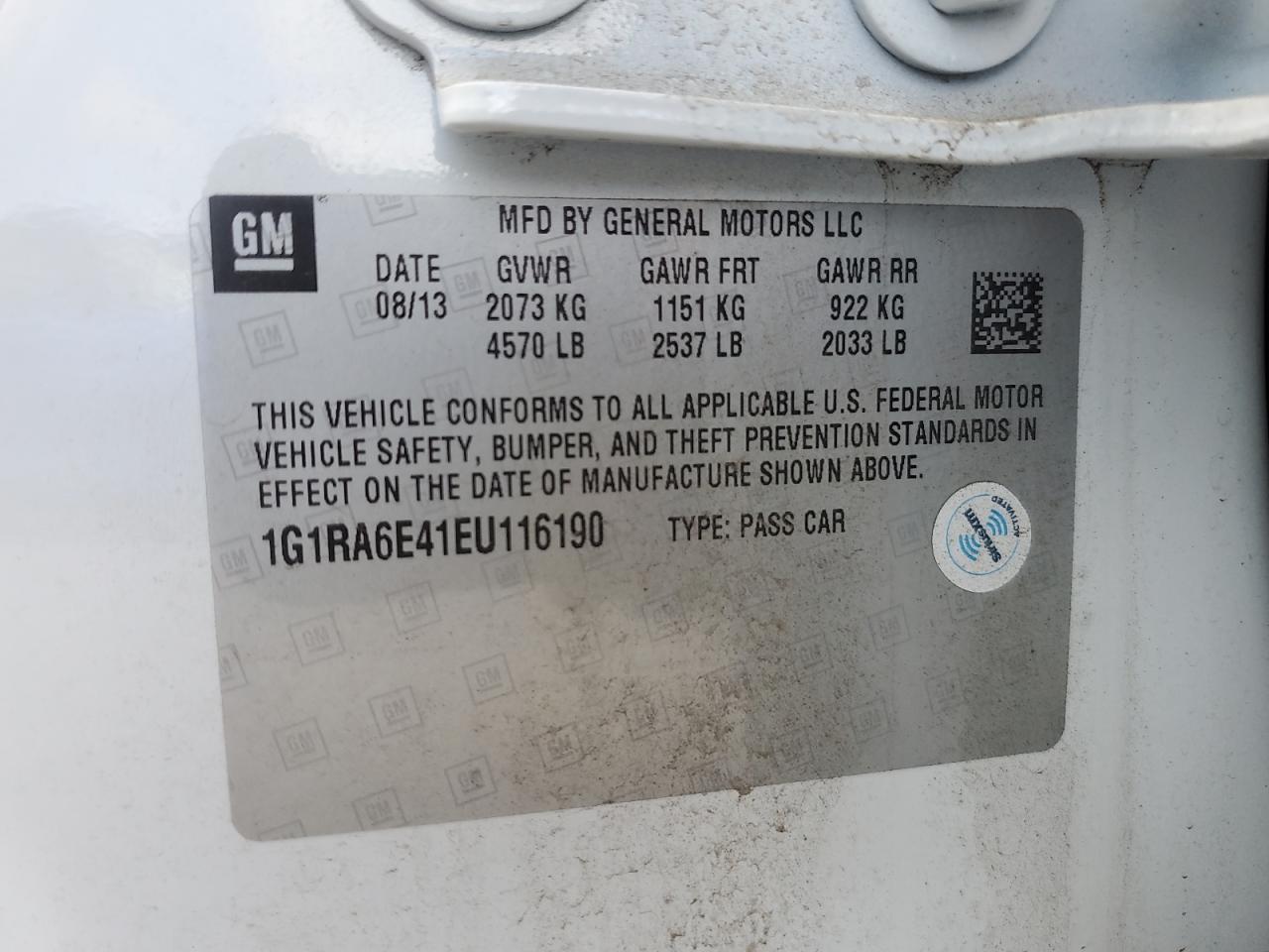 1G1RA6E41EU116190 2014 Chevrolet Volt