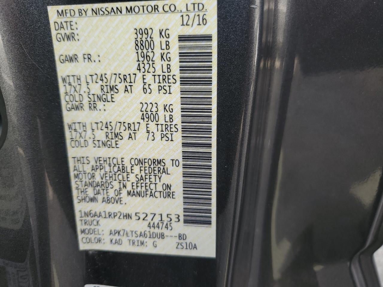 1N6AA1RP2HN527153 2017 Nissan Titan Xd S