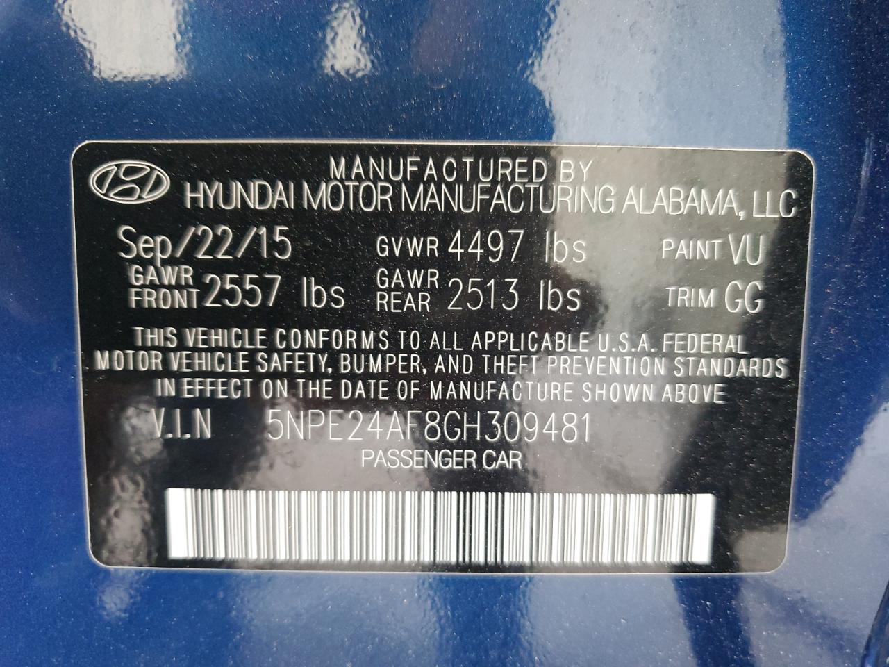 5NPE24AF8GH309481 2016 Hyundai Sonata Se