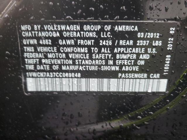 2012 Volkswagen Passat Sel VIN: 1VWCN7A37CC069848 Lot: 53732194