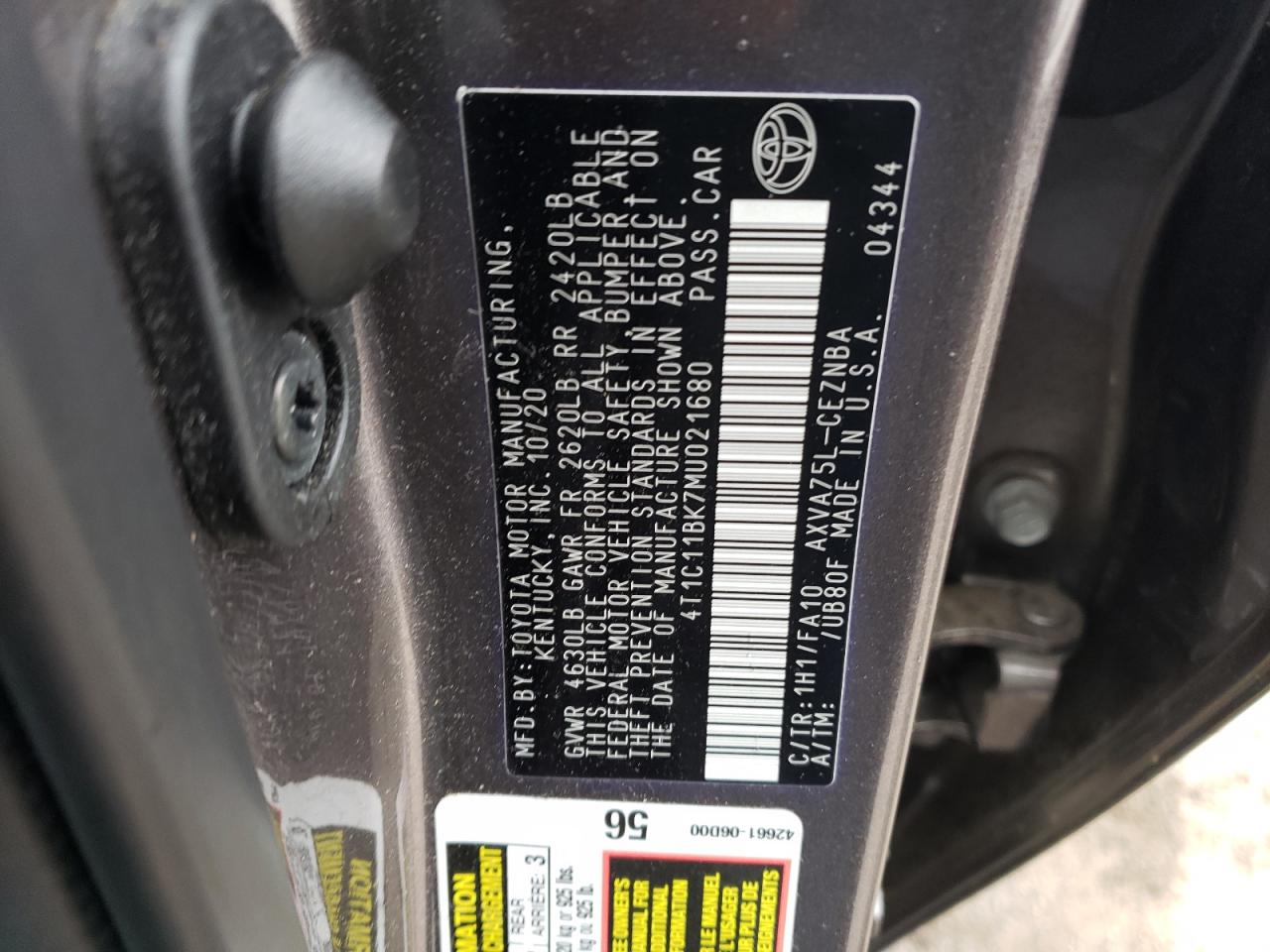 4T1C11BK7MU021680 2021 Toyota Camry Le