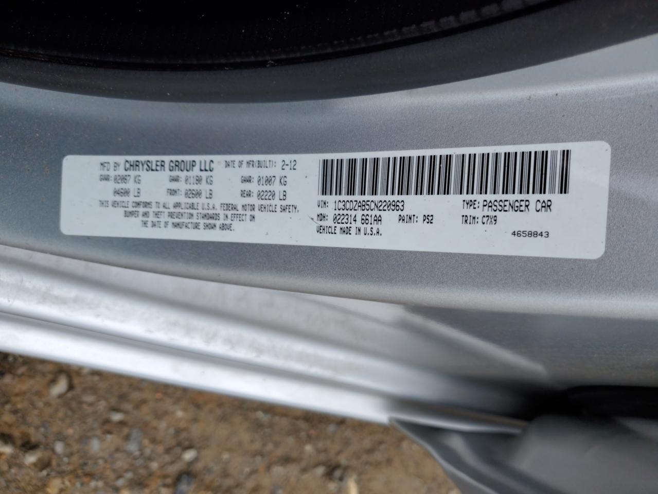 1C3CDZAB5CN220963 2012 Dodge Avenger Se