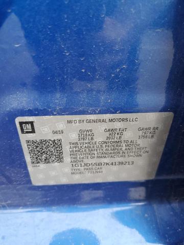 2019 Chevrolet Sonic Lt VIN: 1G1JD5SB7K4139213 Lot: 53201994