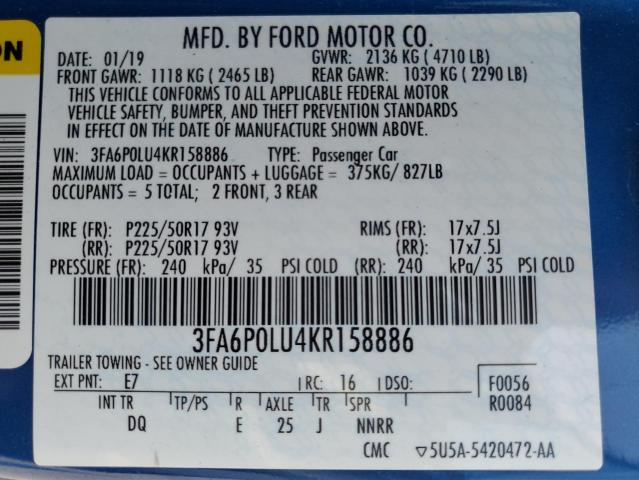 VIN 3FA6P0LU4KR158886 2019 Ford Fusion, SE no.13