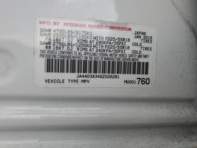 2016 MITSUBISHI OUTLANDER - JA4AD3A34GZ026281