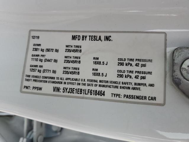 2020 Tesla Model 3 VIN: 5YJ3E1EB1LF618464 Lot: 55616504