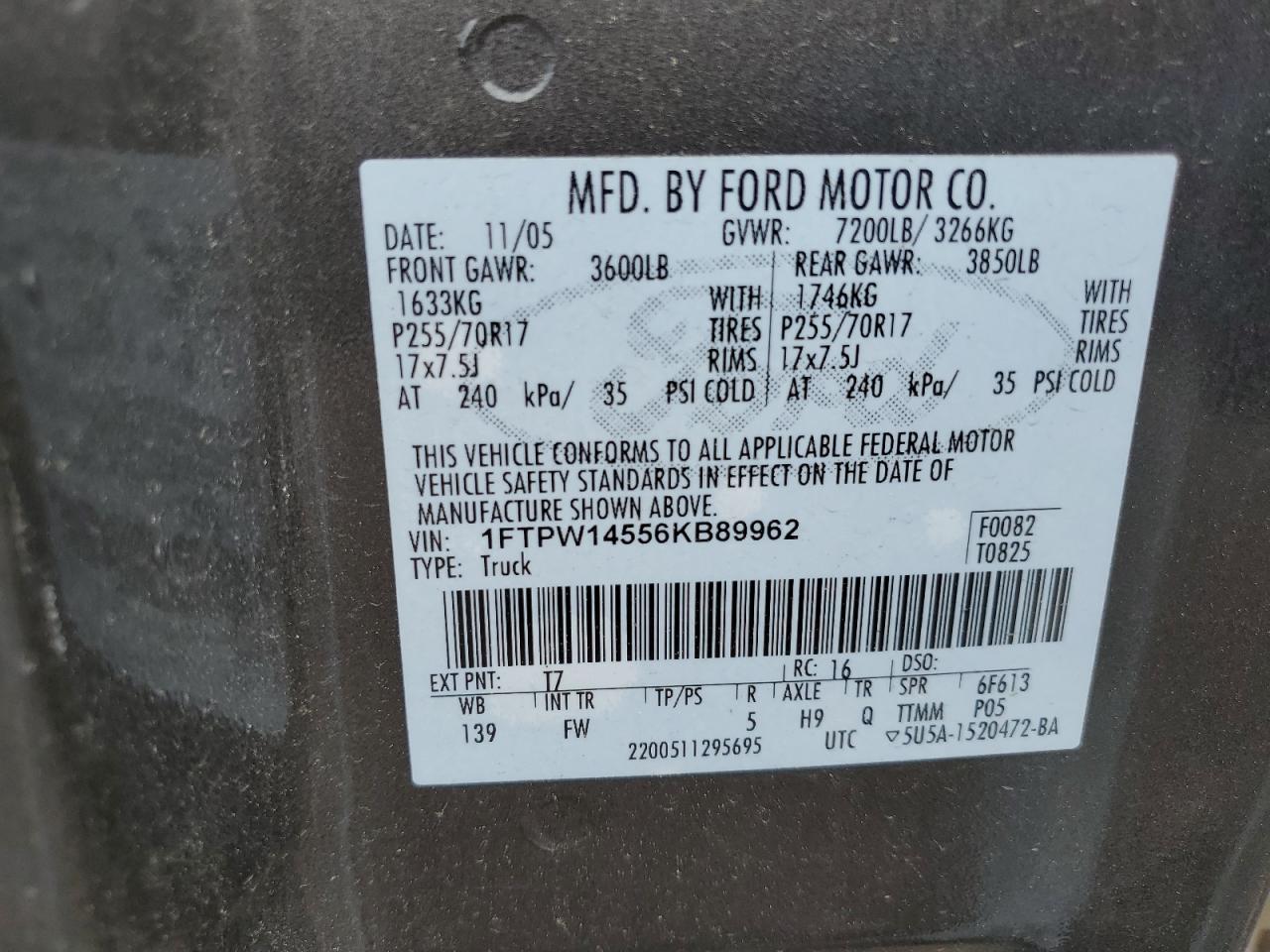 1FTPW14556KB89962 2006 Ford F150 Supercrew