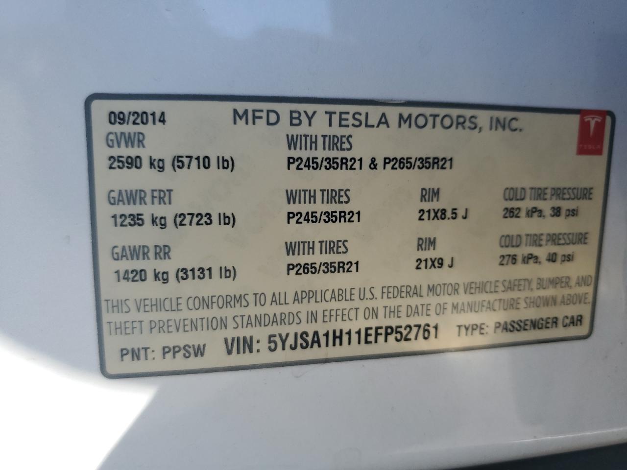 5YJSA1H11EFP52761 2014 Tesla Model S