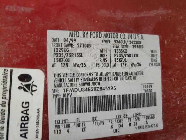 1999 Ford Explorer VIN: 1FMDU34E2XZB45295 Lot: 54000094