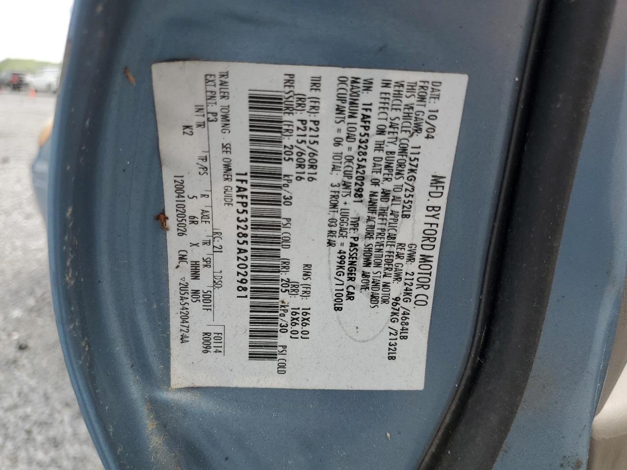 1FAFP53285A202981 2005 Ford Taurus Se