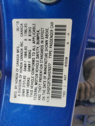 2018 HONDA CIVIC EX - 2HGFC2F79JH576377