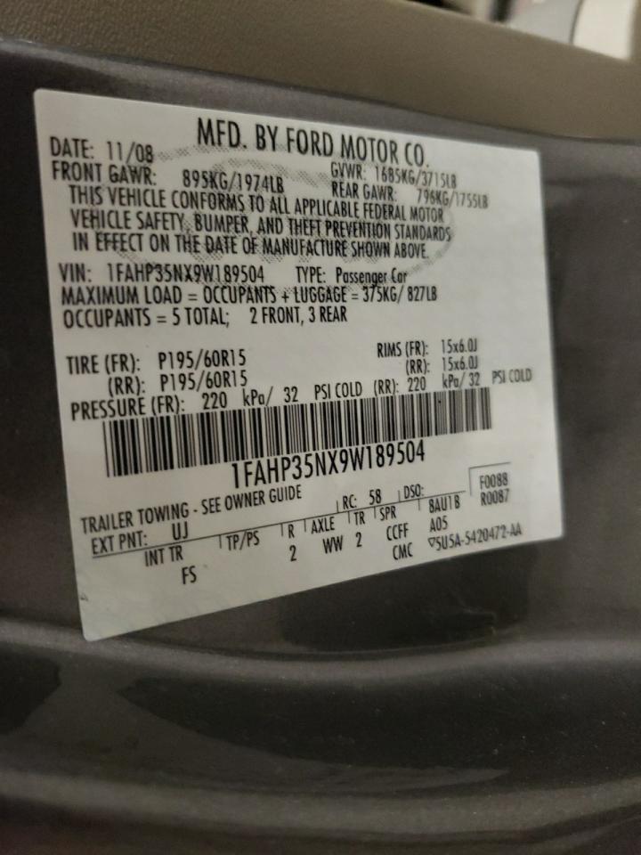 1FAHP35NX9W189504 2009 Ford Focus Se