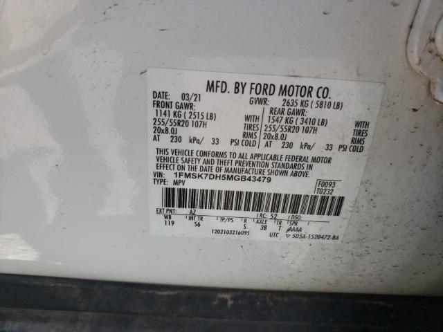 2021 Ford Explorer Xlt VIN: 1FMSK7DH5MGB43479 Lot: 54597204