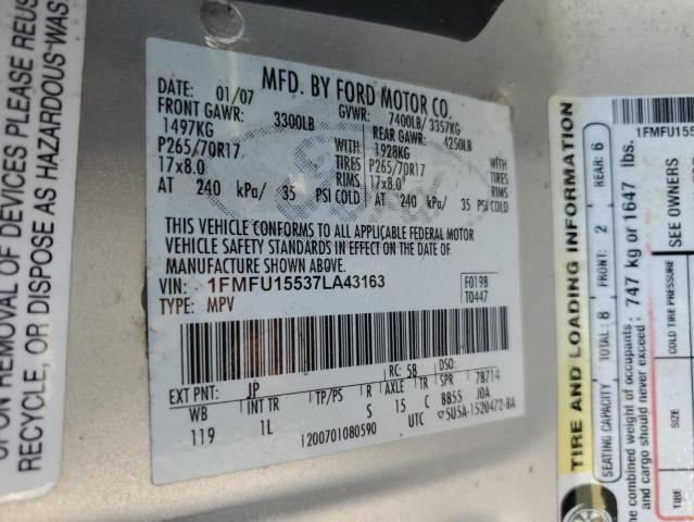 2007 Ford Expedition Xlt VIN: 1FMFU15537LA43163 Lot: 53526954