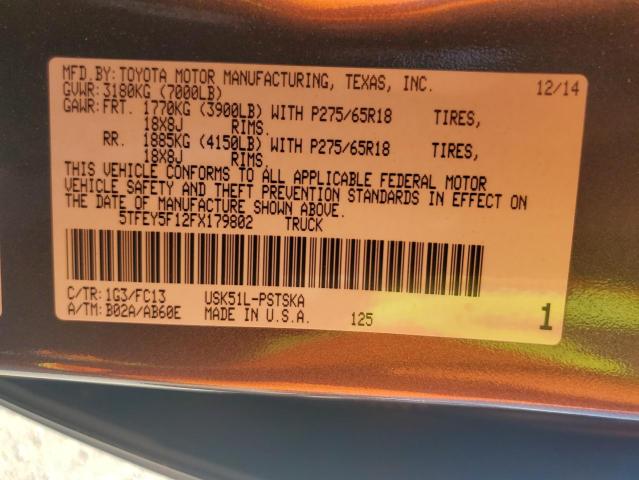 2015 Toyota Tundra Crewmax Sr5 VIN: 5TFEY5F12FX179802 Lot: 55891794