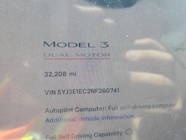 2022 Tesla Model 3 VIN: 5YJ3E1EC2NF260741 Lot: 55139294