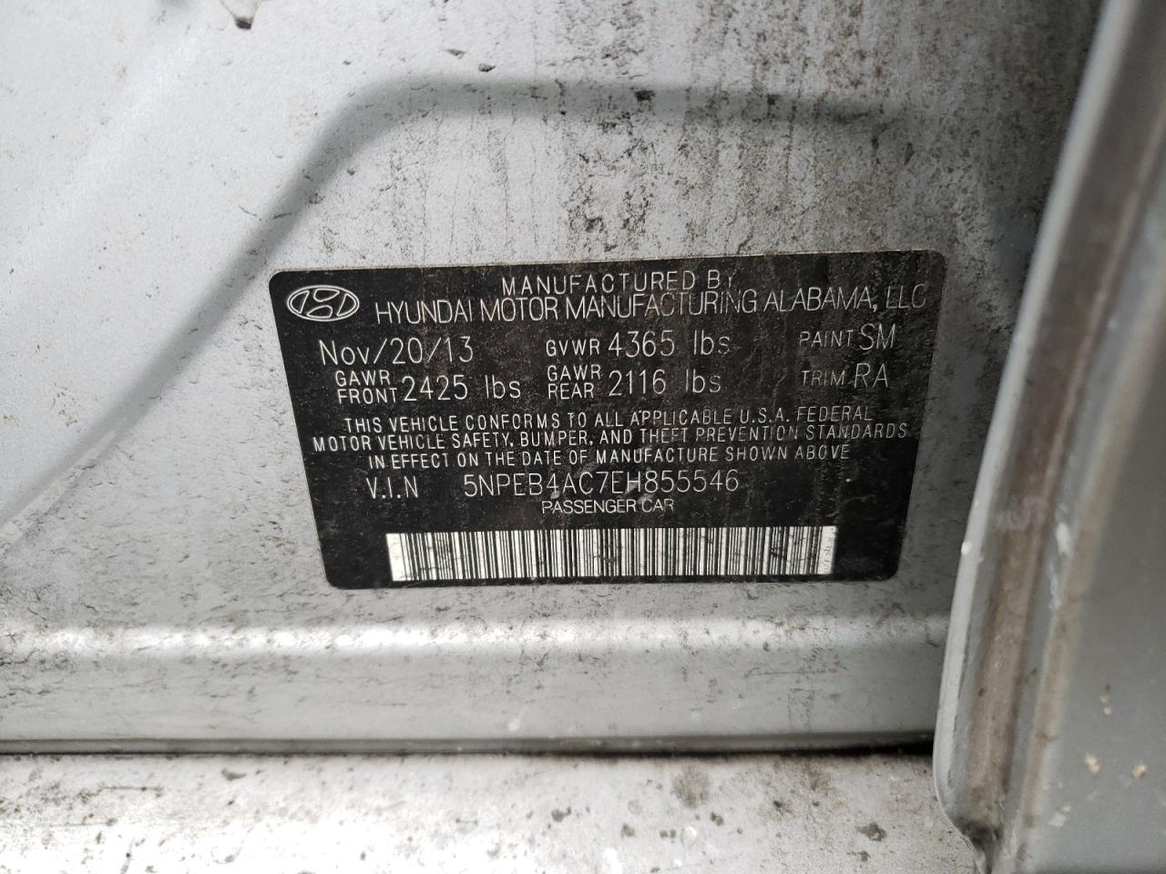 5NPEB4AC7EH855546 2014 Hyundai Sonata Gls