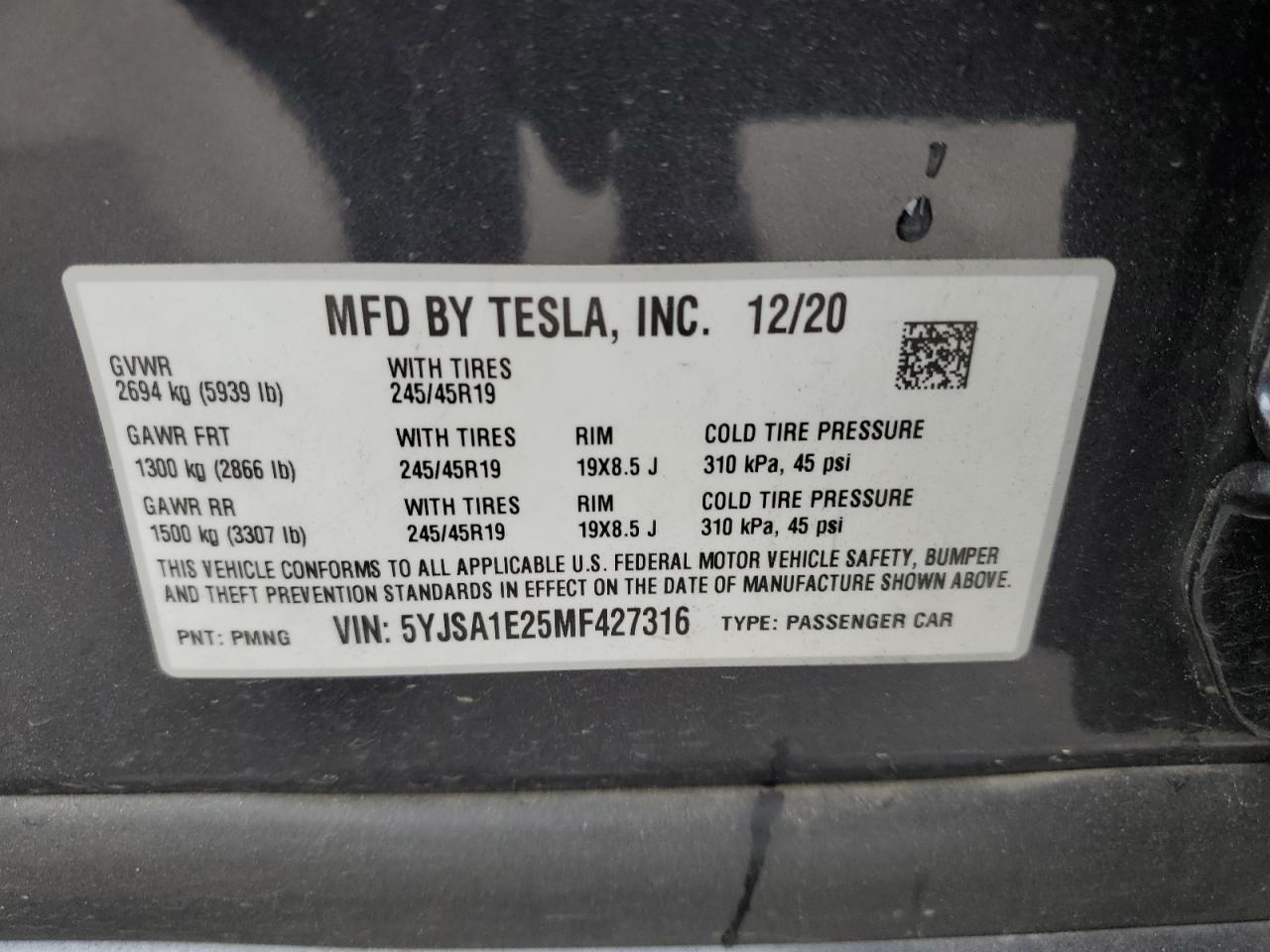 5YJSA1E25MF427316 2021 Tesla Model S