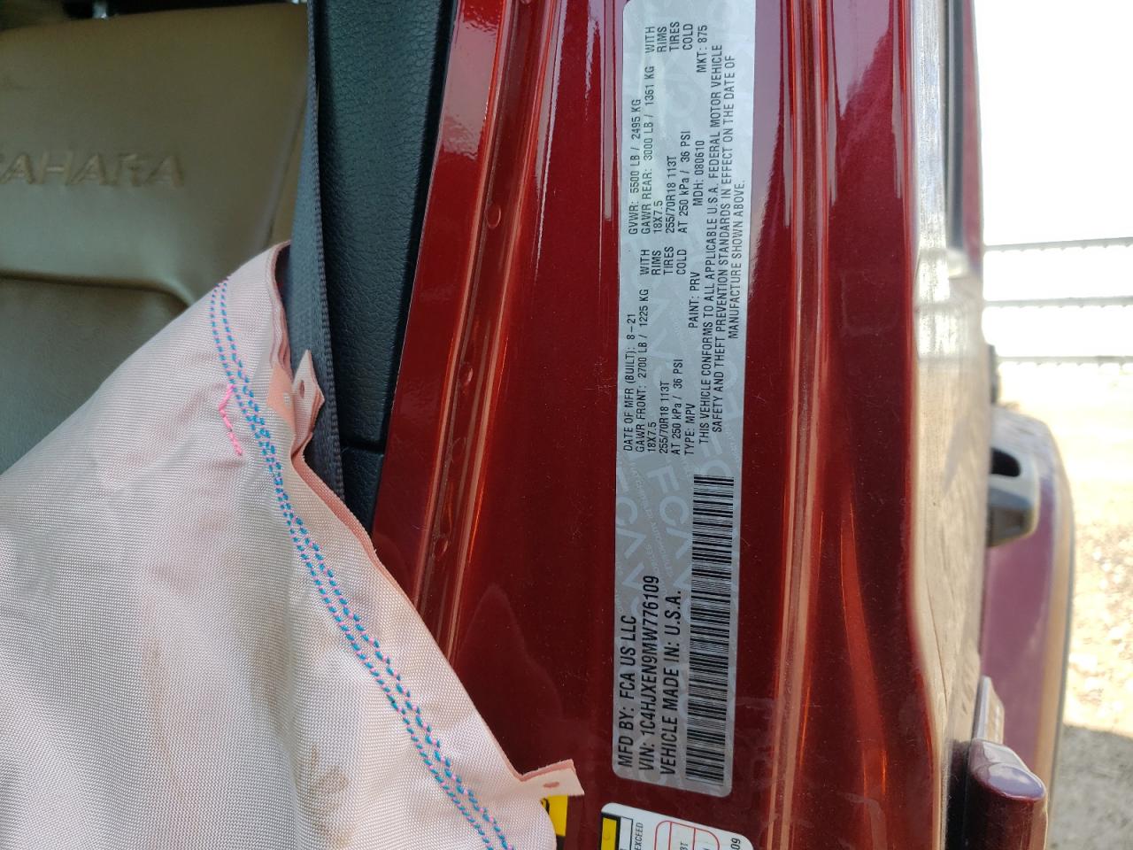 1C4HJXEN9MW776109 2021 Jeep Wrangler Unlimited Sahara