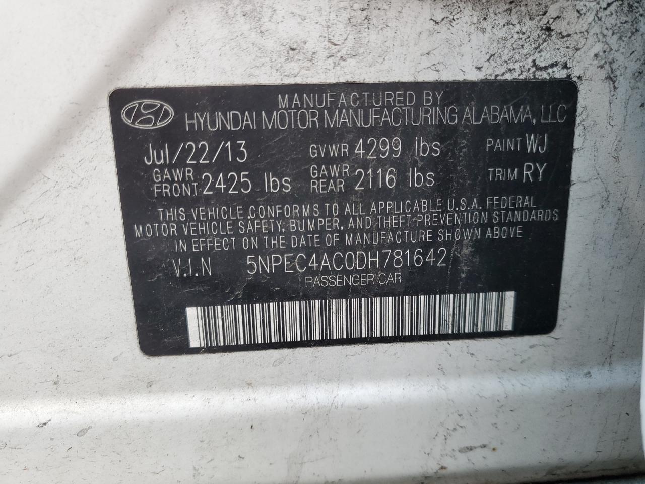 5NPEC4AC0DH781642 2013 Hyundai Sonata Se