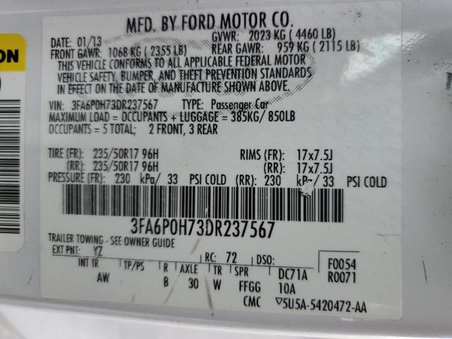 2013 Ford Fusion Se VIN: 3FA6P0H73DR237567 Lot: 53212384