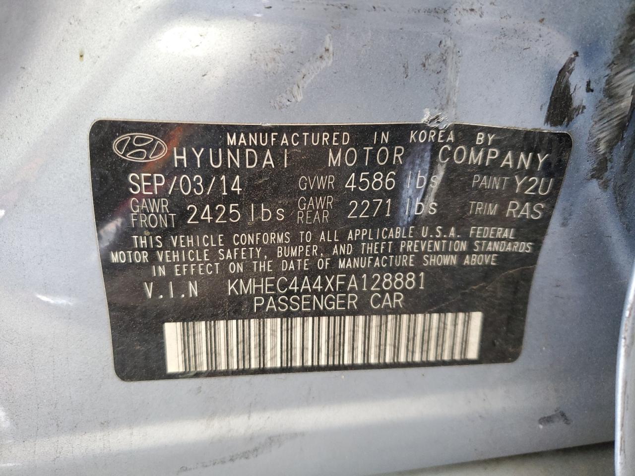 KMHEC4A4XFA128881 2015 Hyundai Sonata Hybrid