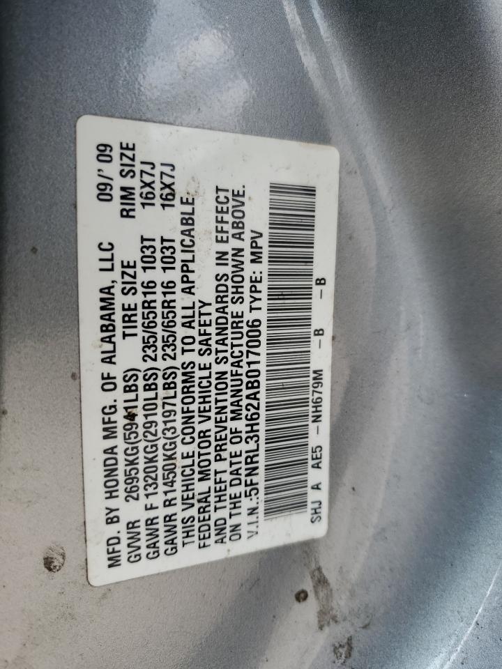 5FNRL3H62AB017006 2010 Honda Odyssey Exl