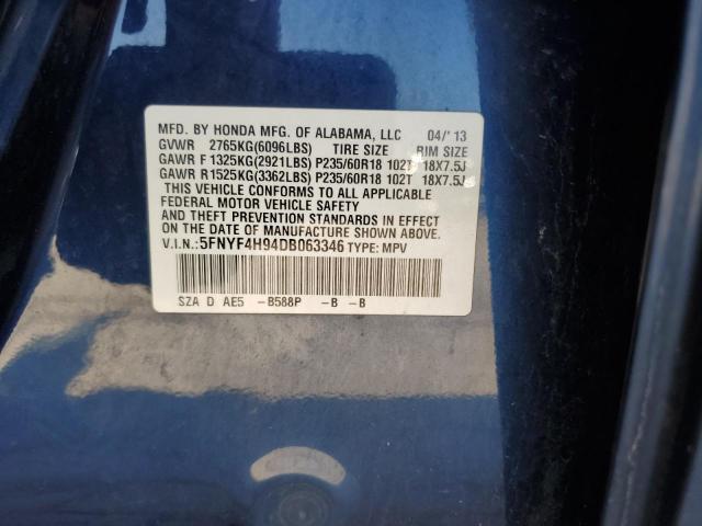 2013 Honda Pilot Touring VIN: 5FNYF4H94DB063346 Lot: 55511374