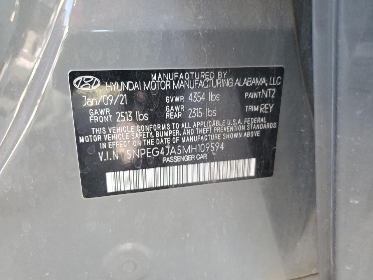 5NPEG4JA5MH109594 2021 Hyundai Sonata Se