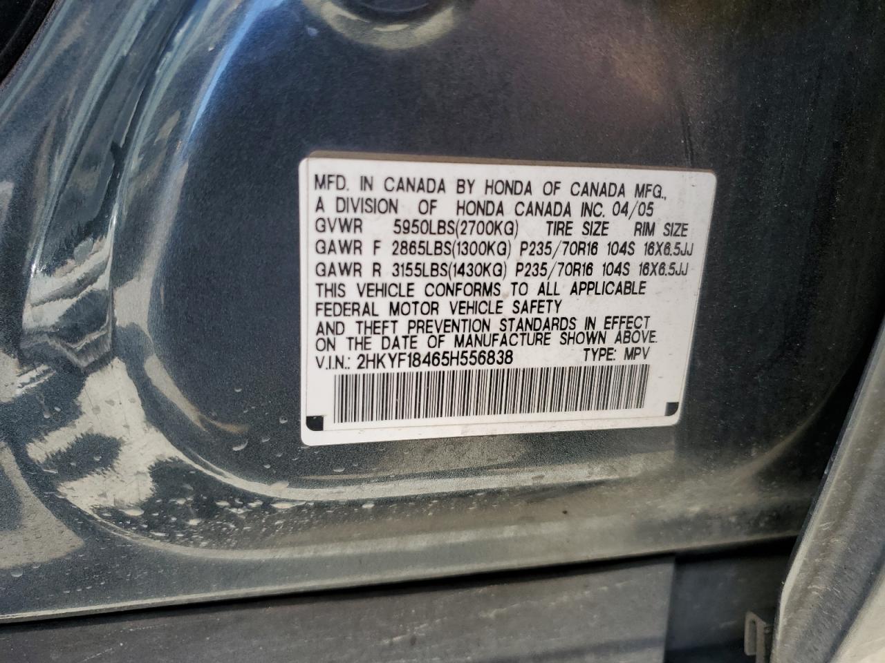 2HKYF18465H556838 2005 Honda Pilot Ex