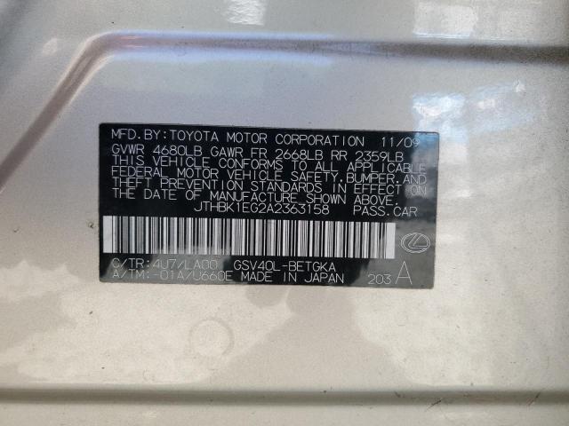 2010 Lexus Es 350 VIN: JTHBK1EG2A2363158 Lot: 52752134