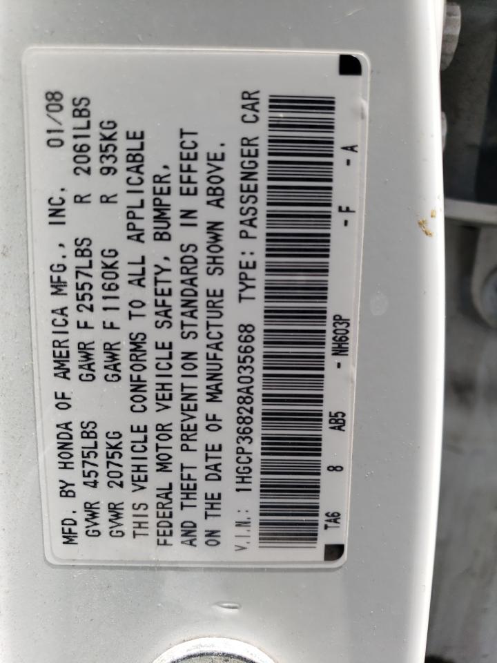 1HGCP36828A035668 2008 Honda Accord Exl