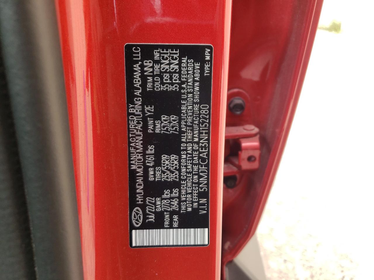 5NMJFCAE3NH152280 2022 Hyundai Tucson Sel