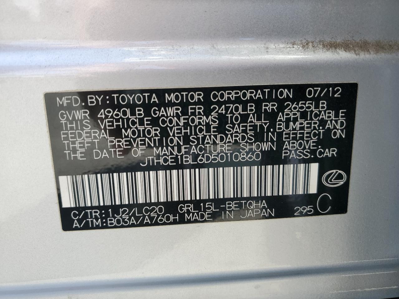 JTHCE1BL6D5010860 2013 Lexus Gs 350